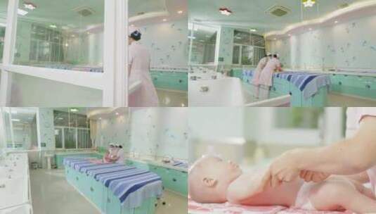 医院婴儿游泳馆护士按摩新生儿护理洗澡房高清在线视频素材下载