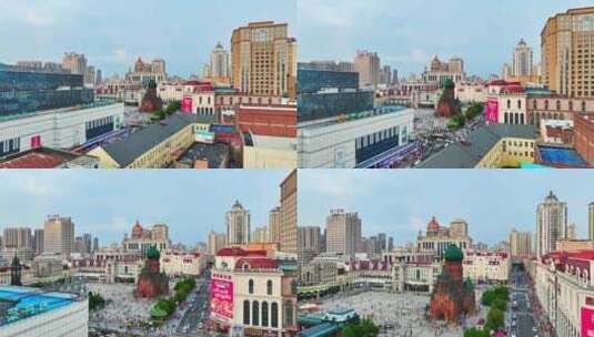 哈尔滨索菲亚教堂城市航拍高清在线视频素材下载