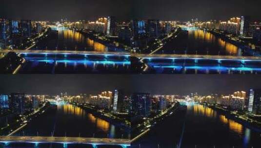 航拍福建福州闽江鳌峰大桥夜景高清在线视频素材下载