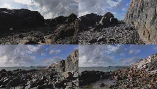平潭海滩礁石航拍高清在线视频素材下载