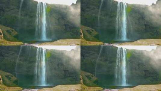 延时拍摄断崖冰岛瀑布高清在线视频素材下载