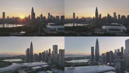 深圳南山区CBD傍晚航拍高清在线视频素材下载
