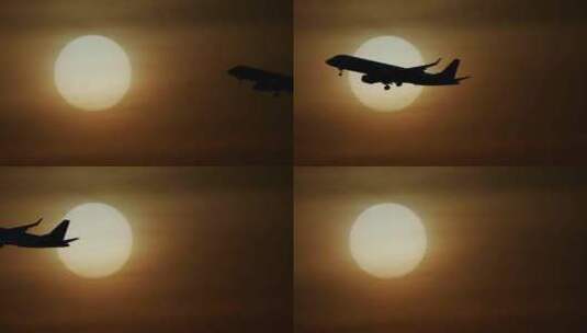 飞机飞过天空 飞机起飞迎着太阳高清在线视频素材下载