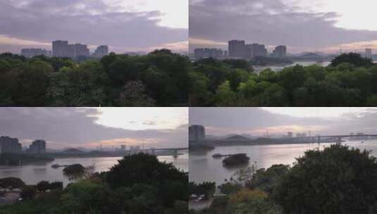 广州番禺区傍晚日落航拍高清在线视频素材下载