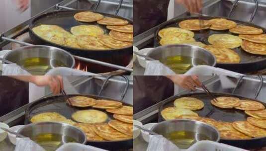 鸡蛋罐饼制作油煎饼5高清在线视频素材下载