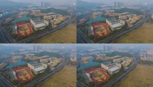 浙江杭州第二中学白马湖校区航拍高清在线视频素材下载