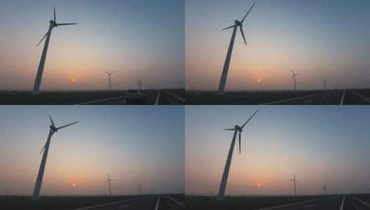 黄昏日落中的新疆达坂城风力发电场高清在线视频素材下载