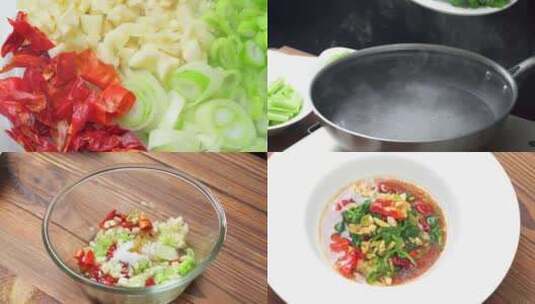 中国家庭小菜凉拌芹菜叶制作过程高清在线视频素材下载