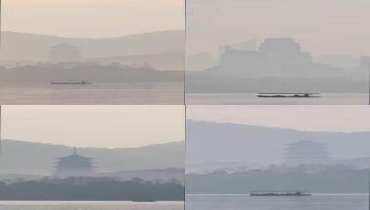 杭州清晨城市建筑西湖风光竖版高清在线视频素材下载