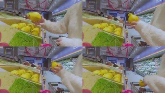 女生超市采购生鲜水果高清在线视频素材下载