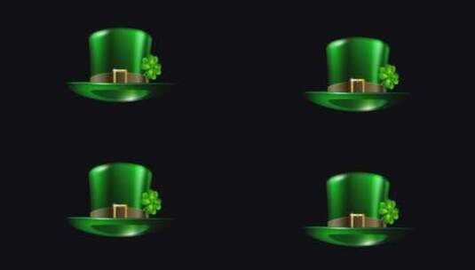 绿色圣帕特里克日帽子与三叶草4k动画高清在线视频素材下载