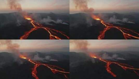 活动性火山喷发的全景曲线图高清在线视频素材下载