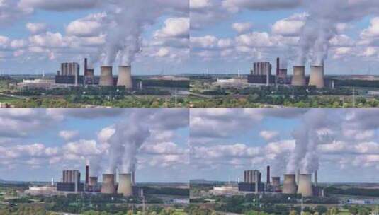 燃煤发电站工厂排放烟雾的烟囱高清在线视频素材下载