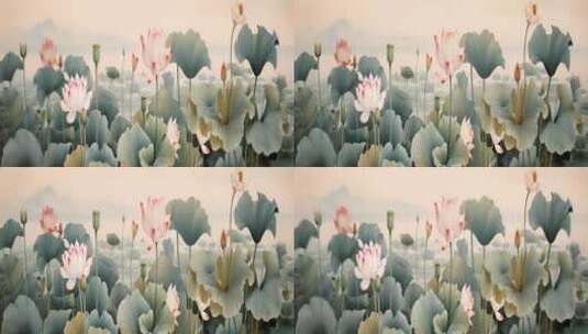 古典中国风荷花池塘荷叶莲花背景视频8K高清在线视频素材下载