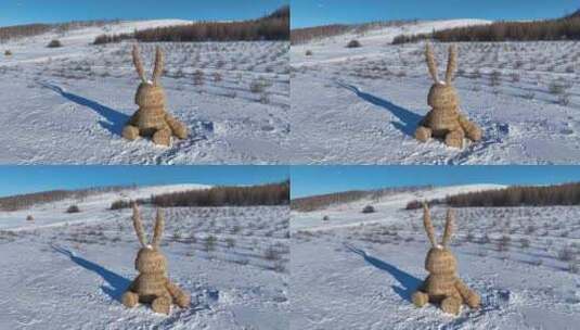 呼伦贝尔草雕《野兔》高清在线视频素材下载