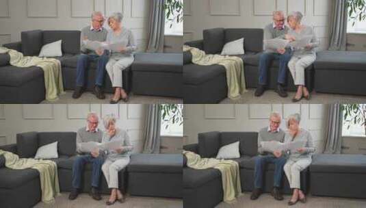 悲伤疲惫失望中年老年夫妇坐在纸质文件不开高清在线视频素材下载