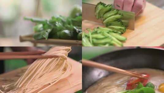 面条煮面做面面食制作汤面骨汤面蔬菜面高清在线视频素材下载
