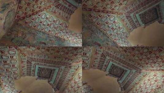 莫高窟石窟千佛洞壁画穹顶高清在线视频素材下载