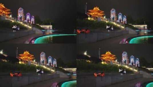 桂林逍遥楼夜景航拍高清在线视频素材下载