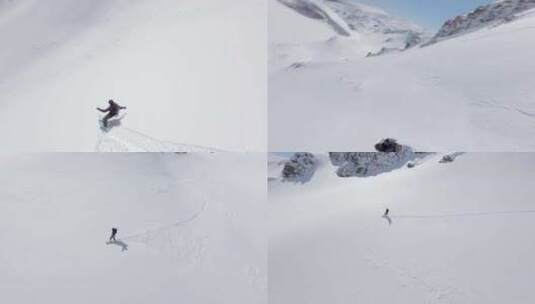 4kfpv雪山滑雪下山漂移高清在线视频素材下载