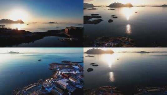 4K航拍挪威斯沃尔韦尔小镇日出风光高清在线视频素材下载