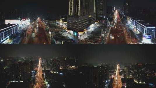 城市夜景拥堵交通长沙万家丽高架桥航拍高清在线视频素材下载