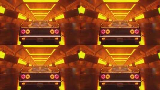 霓虹灯隧道上的电子游戏车高清在线视频素材下载