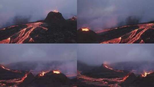 冰岛格尔丁加达卢尔火山喷发出的红色熔岩流高清在线视频素材下载