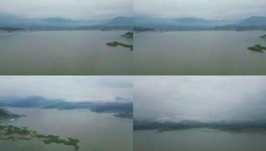 三峡大坝清晨迷雾航拍高清在线视频素材下载