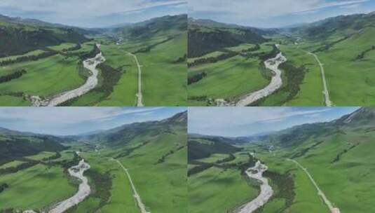 新疆伊犁独库公路那拉提唐可拉大草原航拍高清在线视频素材下载