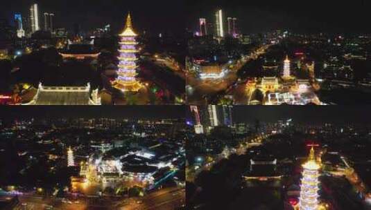 航拍江苏无锡南禅寺步行街夜景高清在线视频素材下载