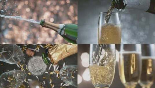 开香槟喷射而出，倒香槟升格拍摄高清在线视频素材下载