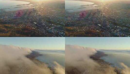 4k航拍阳光下云雾中的开普敦市区高清在线视频素材下载