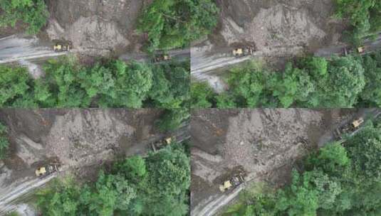 雨季泥水流塌方路段工程车抢修高清在线视频素材下载