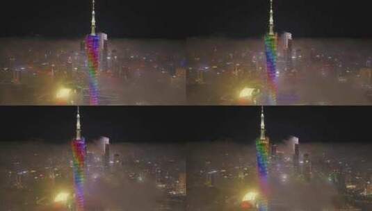 广州塔中轴线横移 海珠方向拍CBD 夜景高清在线视频素材下载