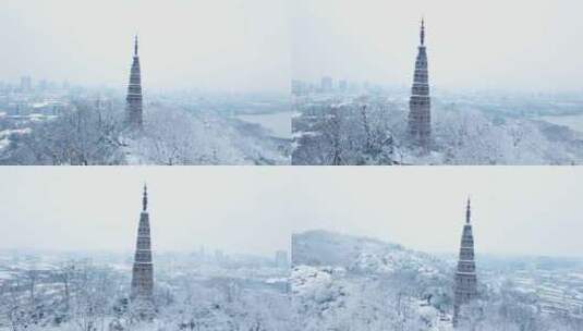 杭州西湖保俶塔雪景宝石山雪景浙江雪景高清在线视频素材下载