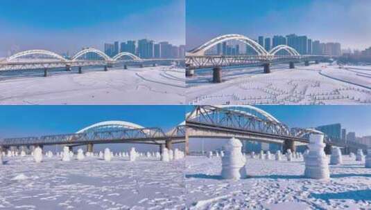 4k合集松花江冰雪娱乐项目宣传片高清在线视频素材下载