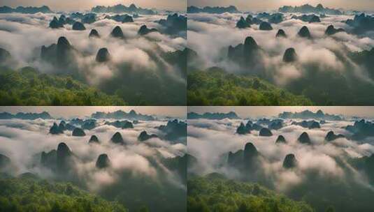 桂林山水风景山峰云海群山云雾缭绕自然风景高清在线视频素材下载