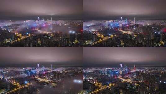 云雾中的广州夜景高清在线视频素材下载