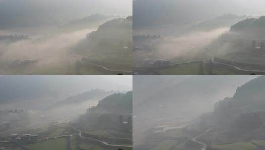 山间晨雾缭绕自然风光 乡村山间云雾延时高清在线视频素材下载
