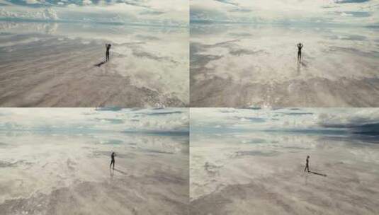 反思，年轻女子，瑜伽，云高清在线视频素材下载