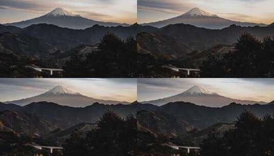 富士山远景下的水域及桥梁高清在线视频素材下载