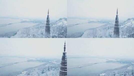 杭州西湖保俶塔雪景宝石山雪景浙江雪景高清在线视频素材下载