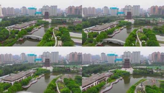 航拍西安汉城湖高清在线视频素材下载
