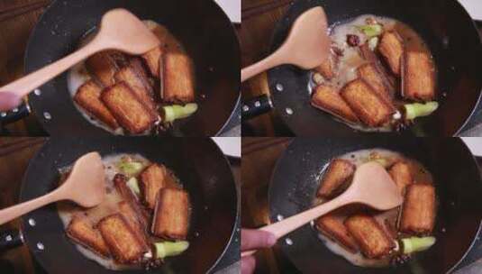 后厨炖制红烧带鱼 (6)高清在线视频素材下载