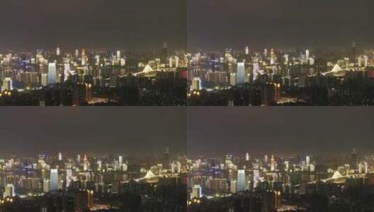 武汉市江滩航拍夜景灯光秀长江二桥高清在线视频素材下载