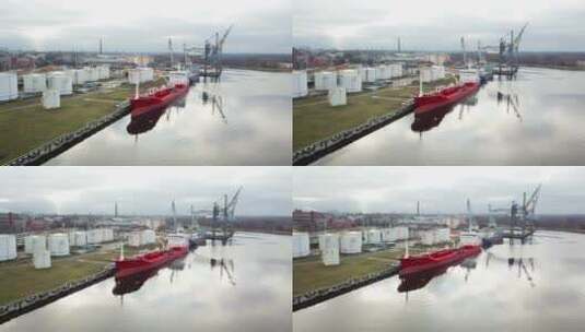 航拍海港的船只油罐高清在线视频素材下载