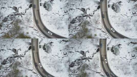 空中视角直视高速公路上行驶的汽车高清在线视频素材下载