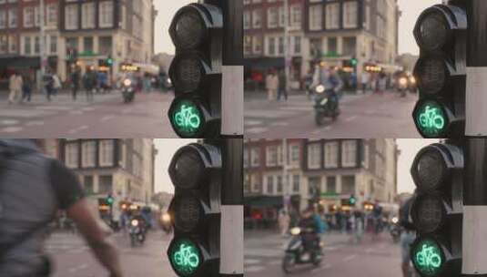 骑单车的交通灯高清在线视频素材下载