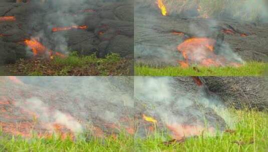 火山岩浆流动的特写镜头高清在线视频素材下载